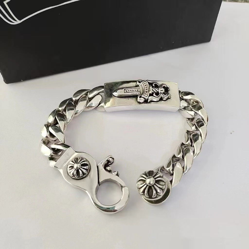Chrome Hearts 925 Sterling silver Dagger Bracelet Cross ID Bracelet