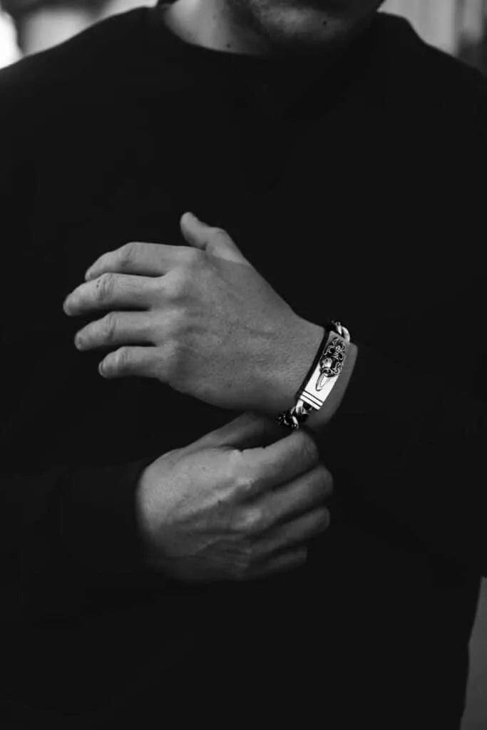 Chrome Hearts Dagger Cross Double Id Fancy Link Bracelet 8