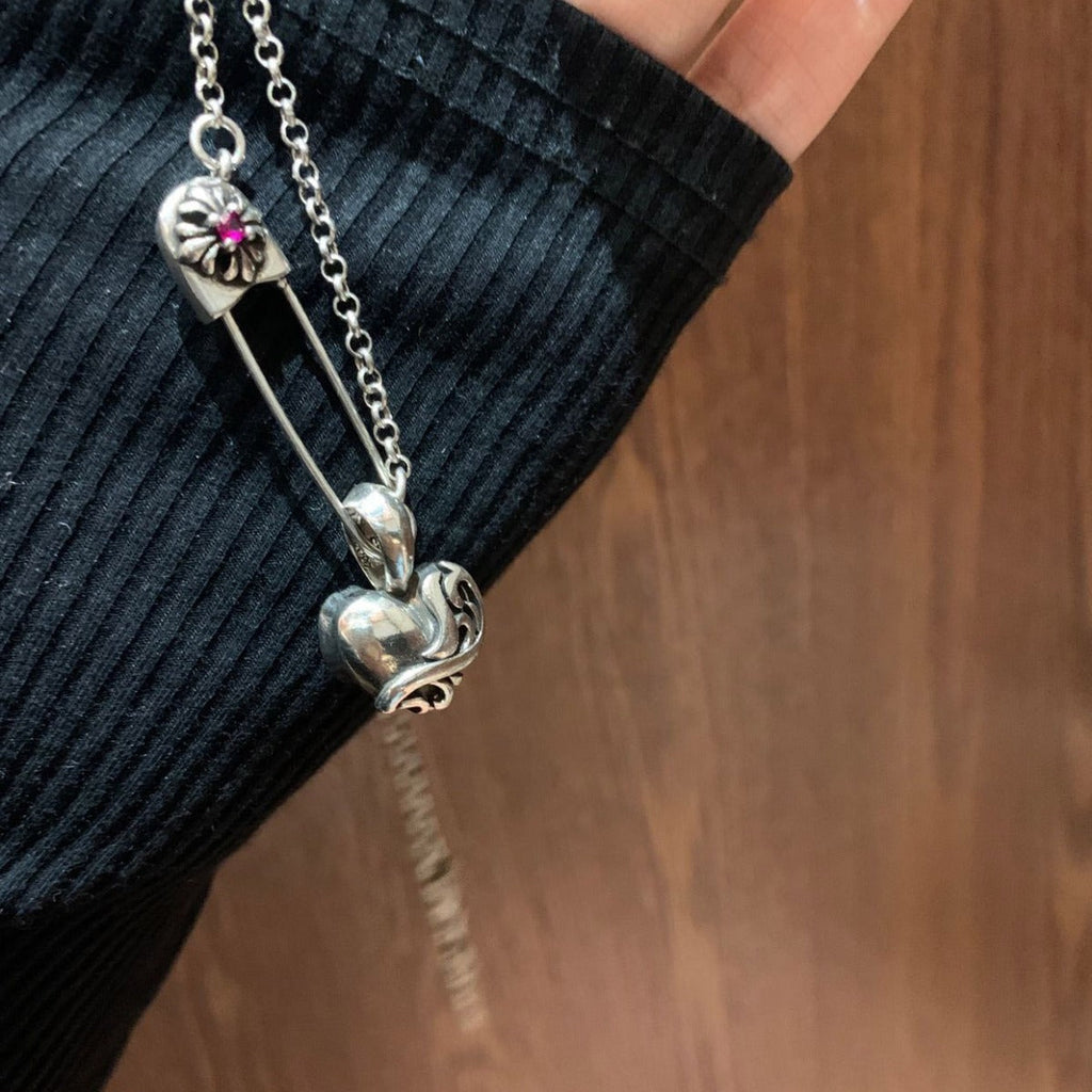 Chrome Hearts vine cute pink diamond brooch heart necklace