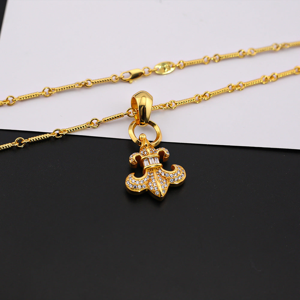 Chrome Hearts diamond anchor 24k gold plated pendant necklace