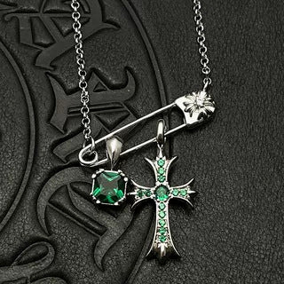 Chrome Hearts retro cube gemstone pin necklace