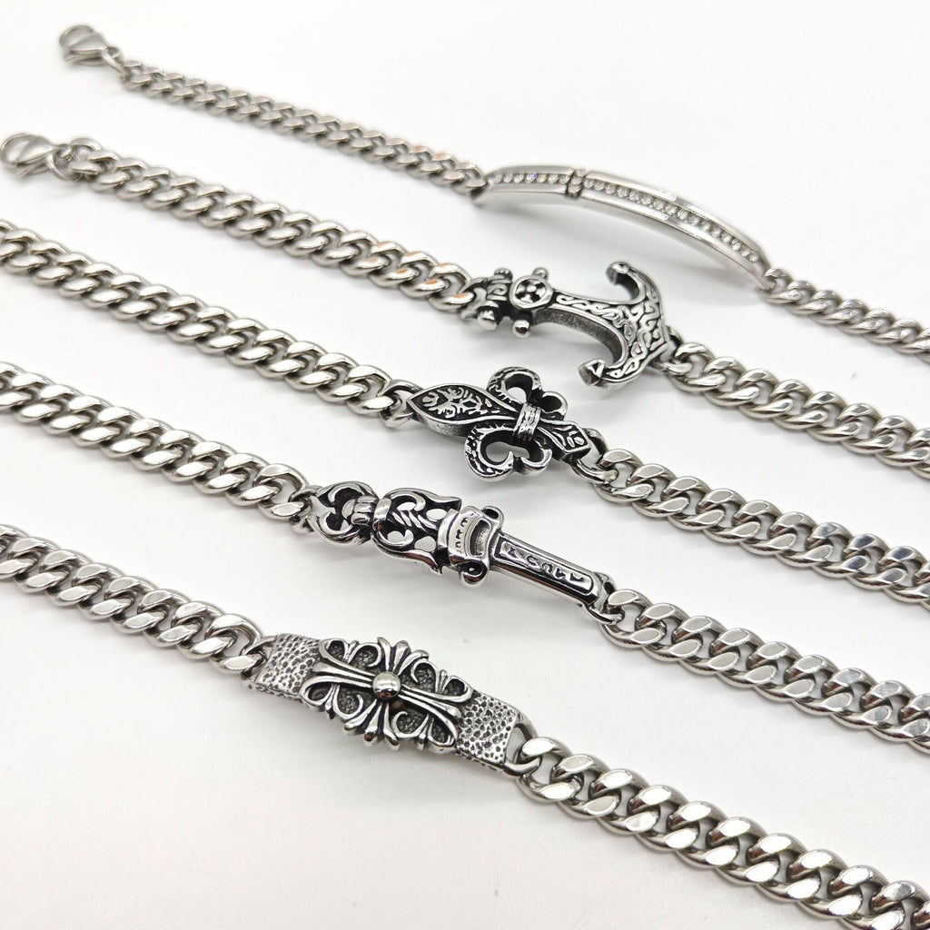 Chrome Hearts Silver Cuban chain curved bracelet