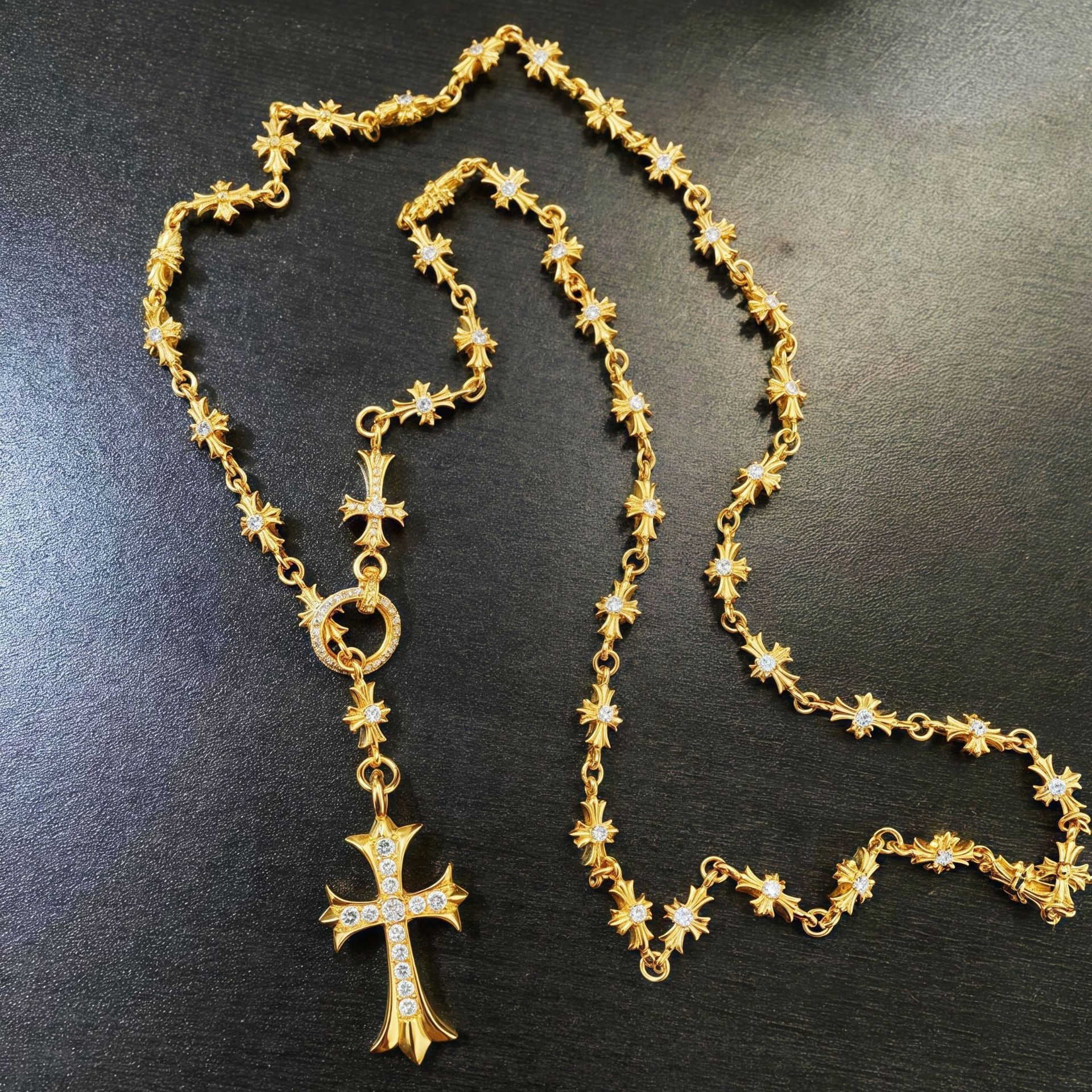 Chrome Hearts 22K gold cross diamond necklace