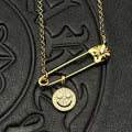 Chrome Hearts gold full diamond smiley face brooch necklace