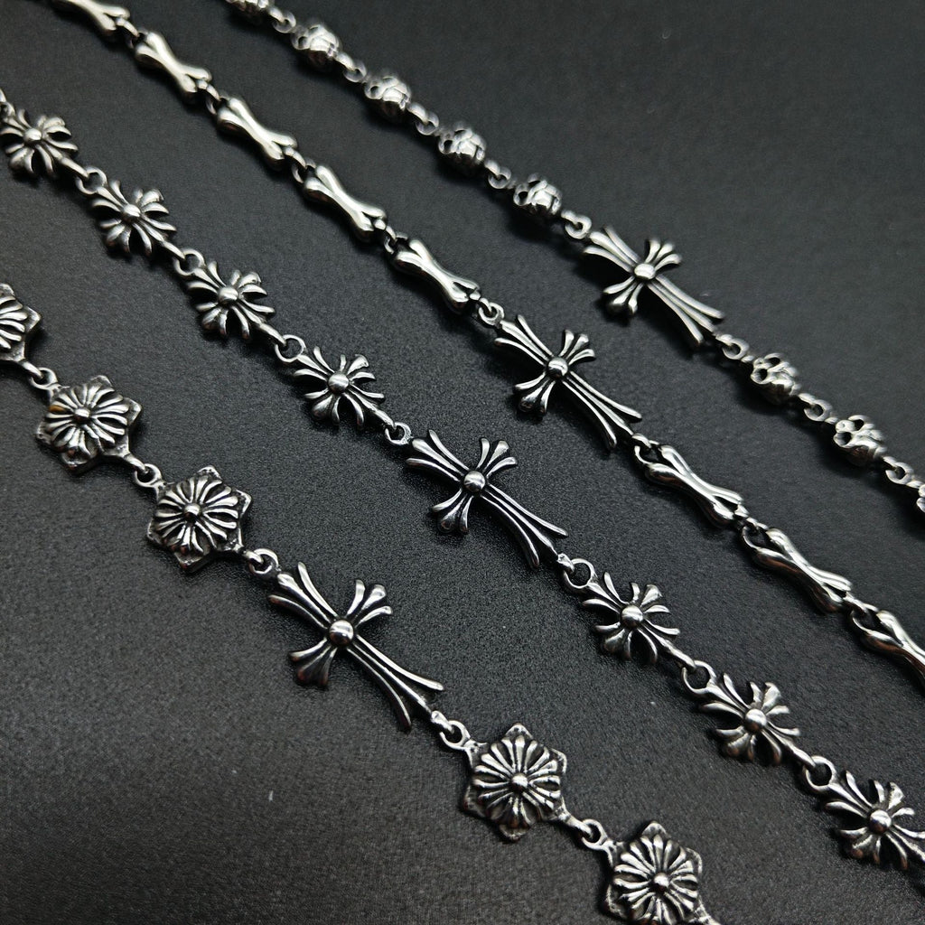Chrome Hearts 925 Sterling silver cross flower skull splicing bracelet