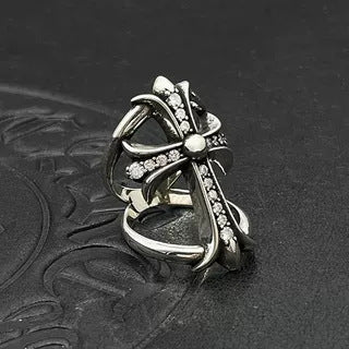 Chrome Hearts diamond-studded large cross hollow ring