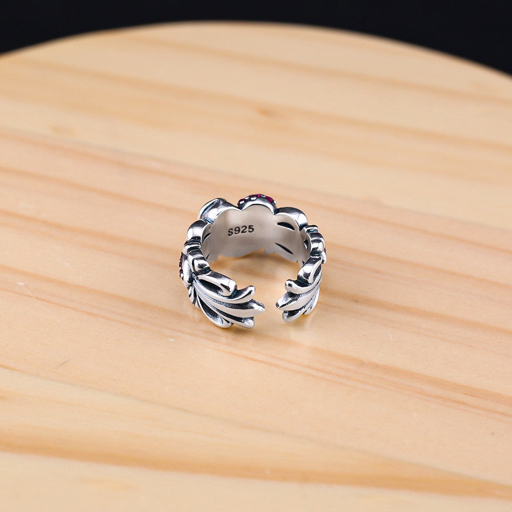 Chrome Hearts rose red diamond heart open ring