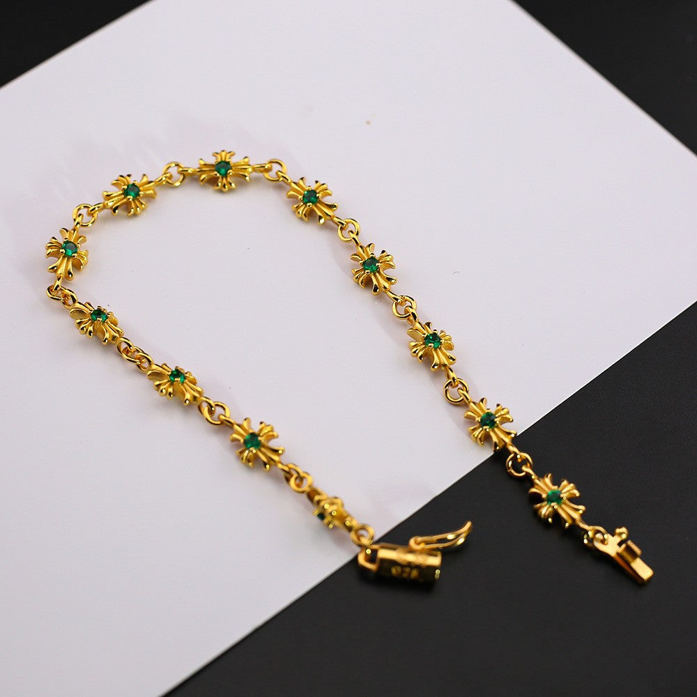 Chrome Hearts cross diamond 24k gold plated bracelet